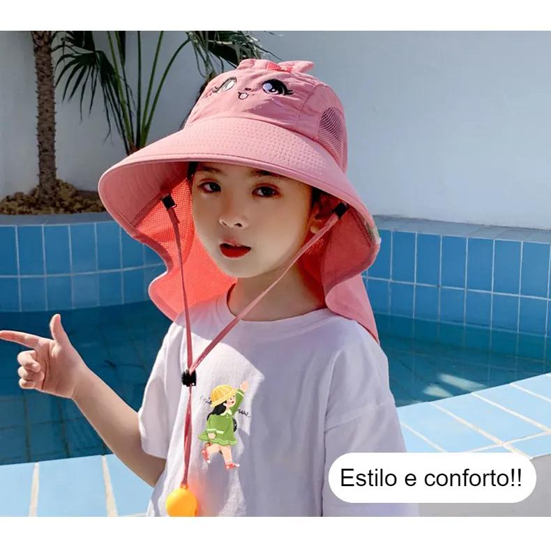 Chapéu infantil que realmente protege! Cobertura anti UV para rosto e pescoço!